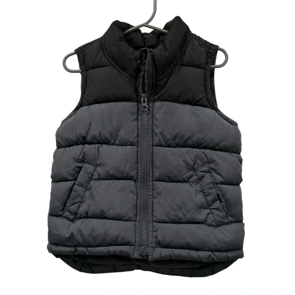 Old Navy Black and Gray Quilted Vest with High Collar